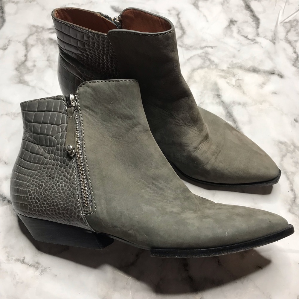 Sigerson Morrison Suede Ankle Booties Grey Croc 8